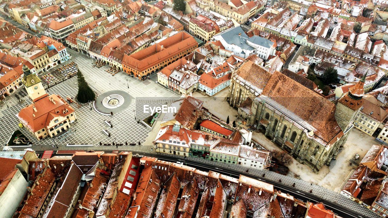 High angle view of buildings in city