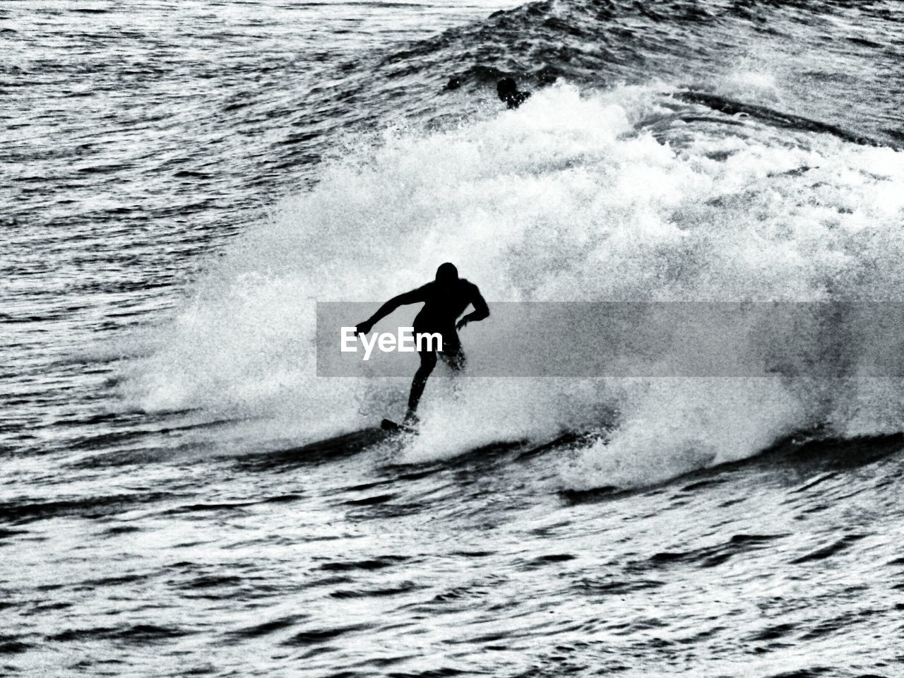 Silhouette surfer surfing in sea