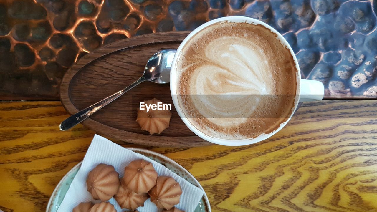 High angle view of coffee on table