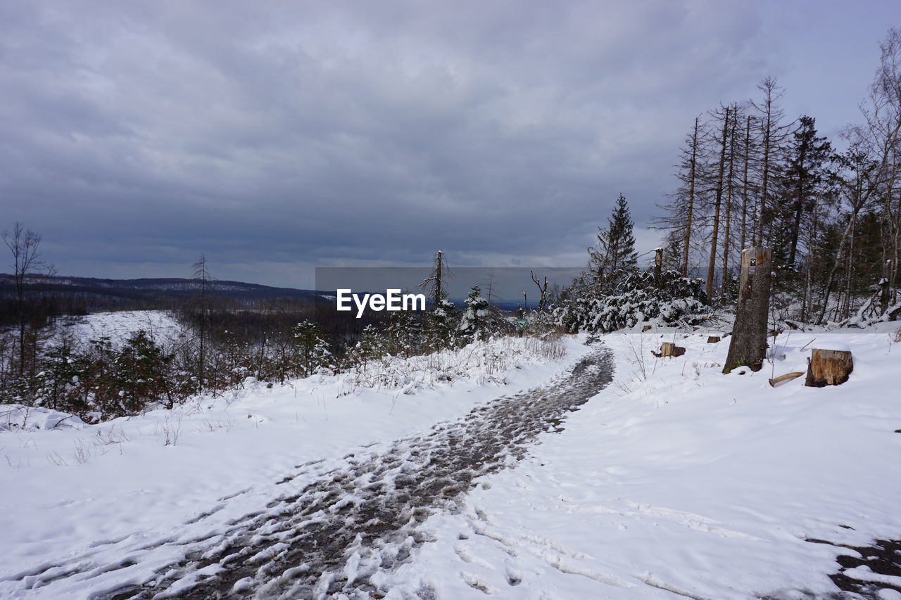 snow covered field against sky during winter