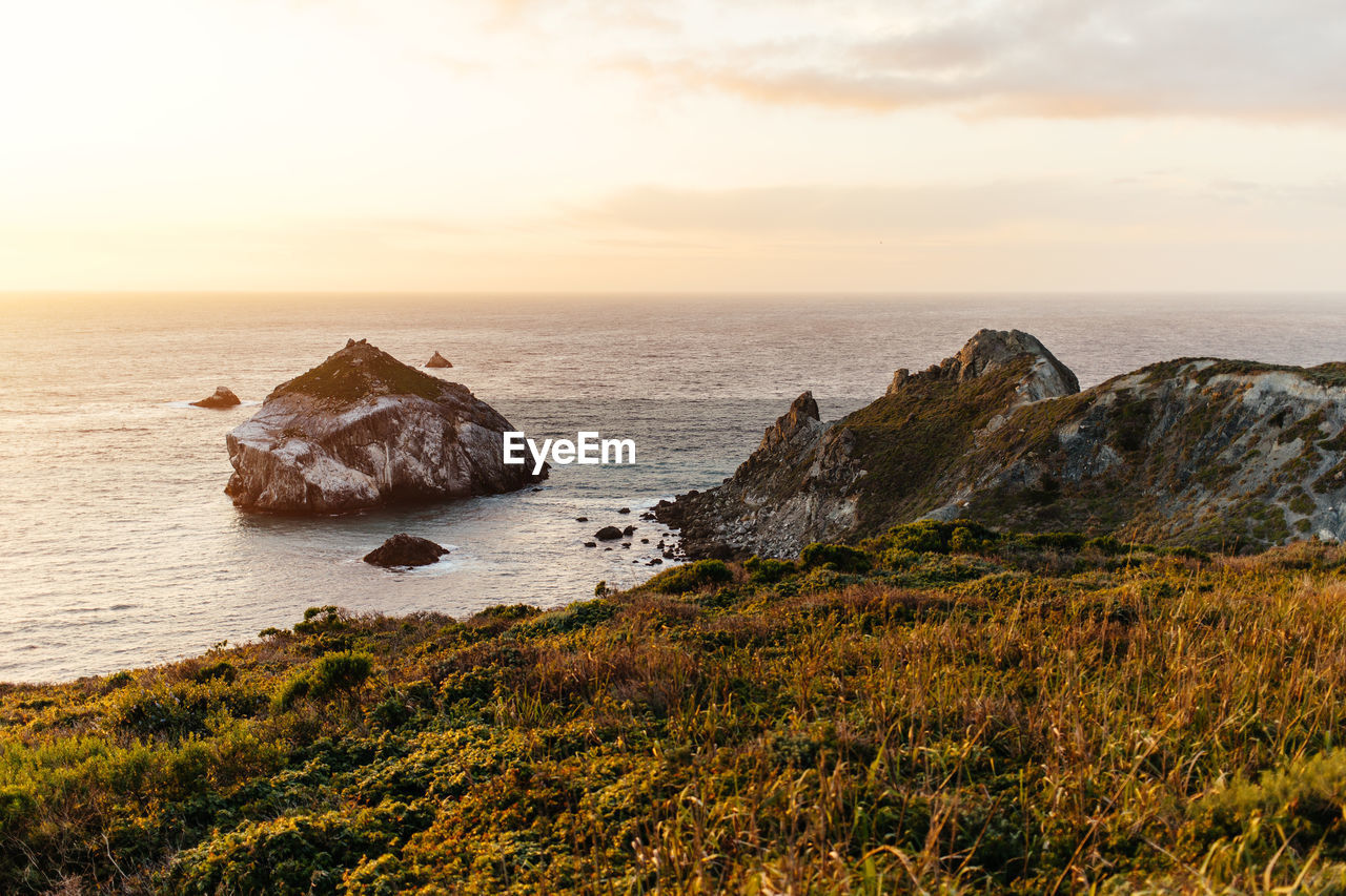 Scenic view of sea at sunset