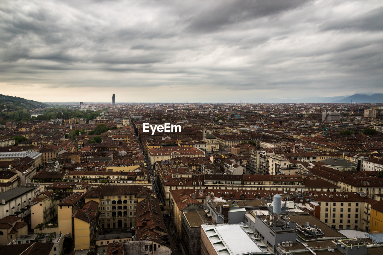 High angle view of townscape against sky