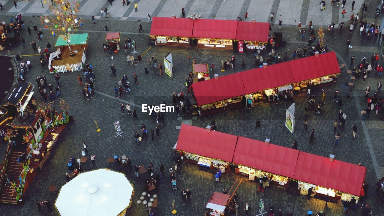 High angle view of people at market during easter