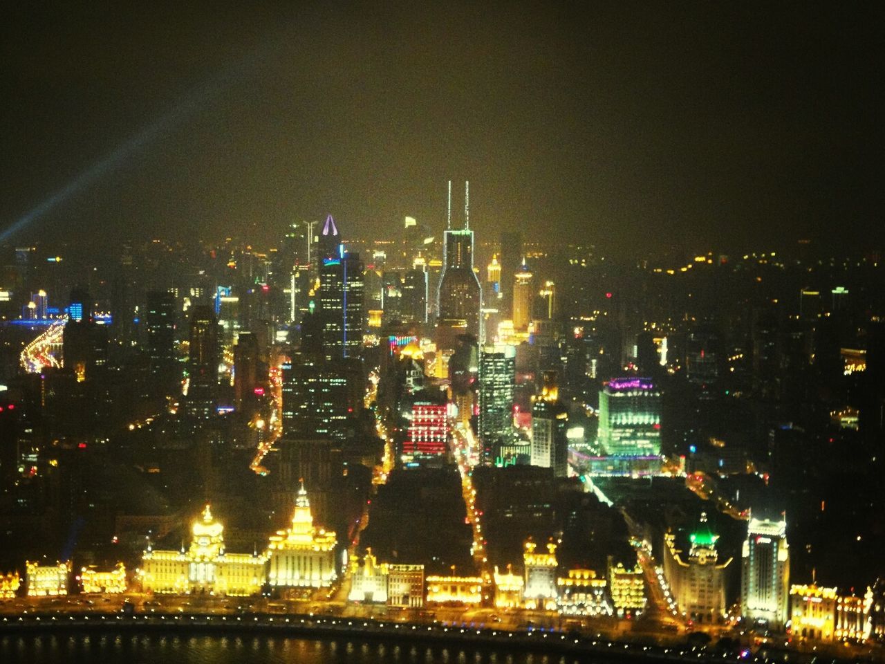 High angle view of illuminated city