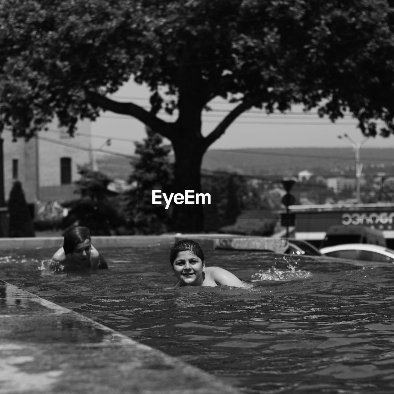 PORTRAIT OF A DOG IN SWIMMING POOL