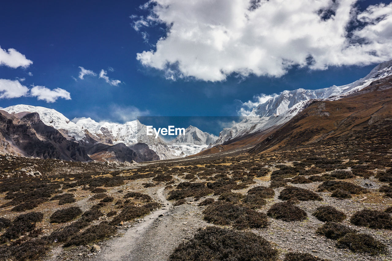 Scenic view of snowcapped mountains against sky