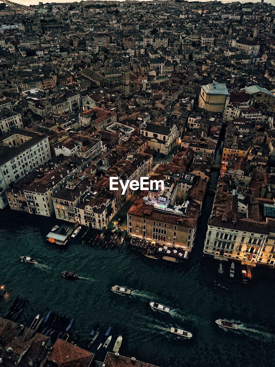 High angle view of buildings in city