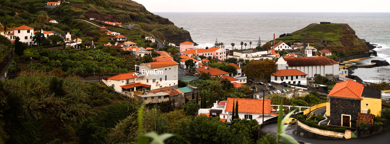 high angle view of buildings in town