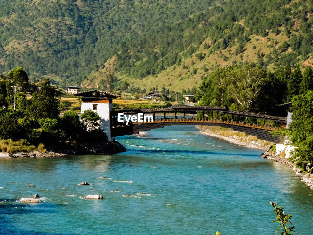 High angle view of bridge over river against sky