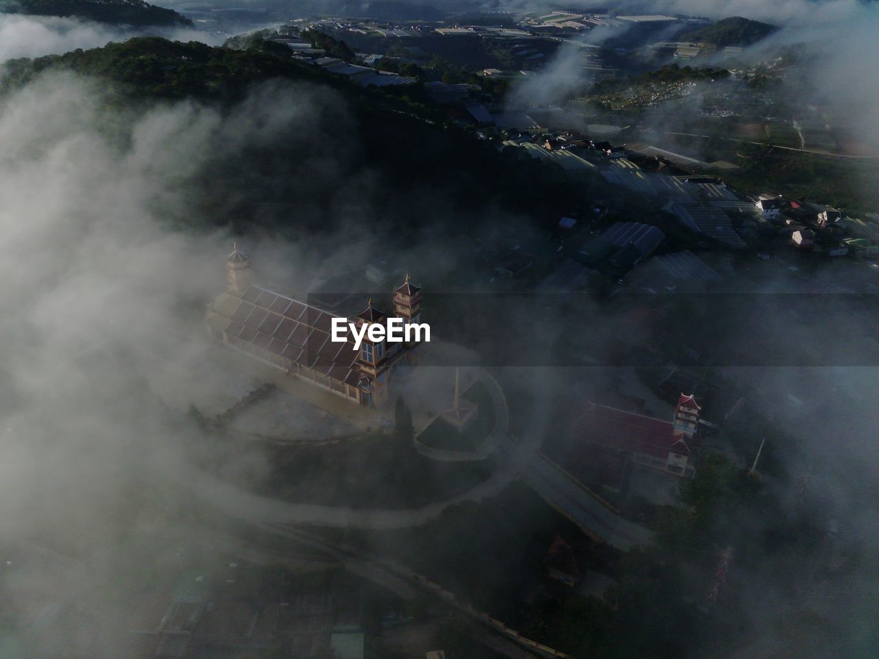 High angle view of cityscape against sky