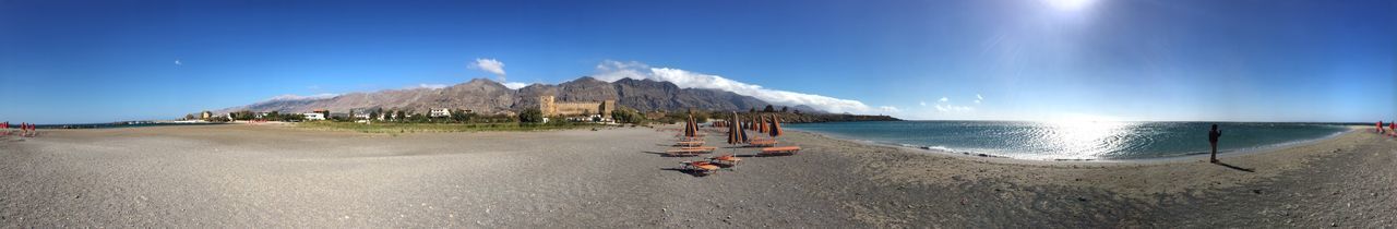 Panoramic view of beach against blue sky