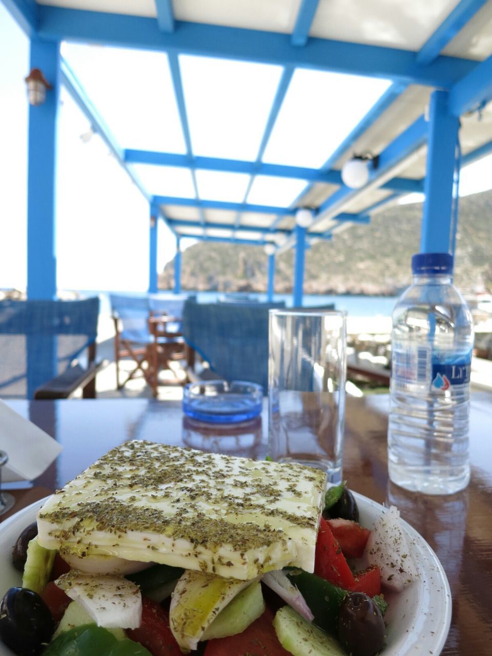 Close-up of food served on table