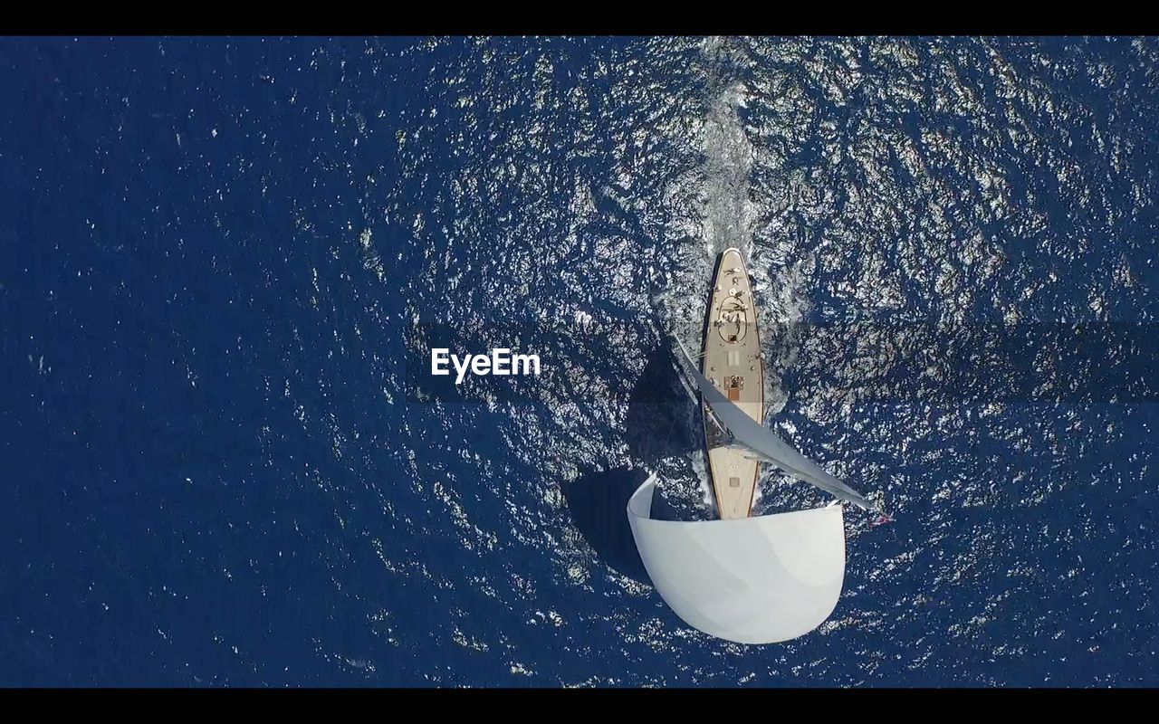 Directly above shot of boat sailing on sea