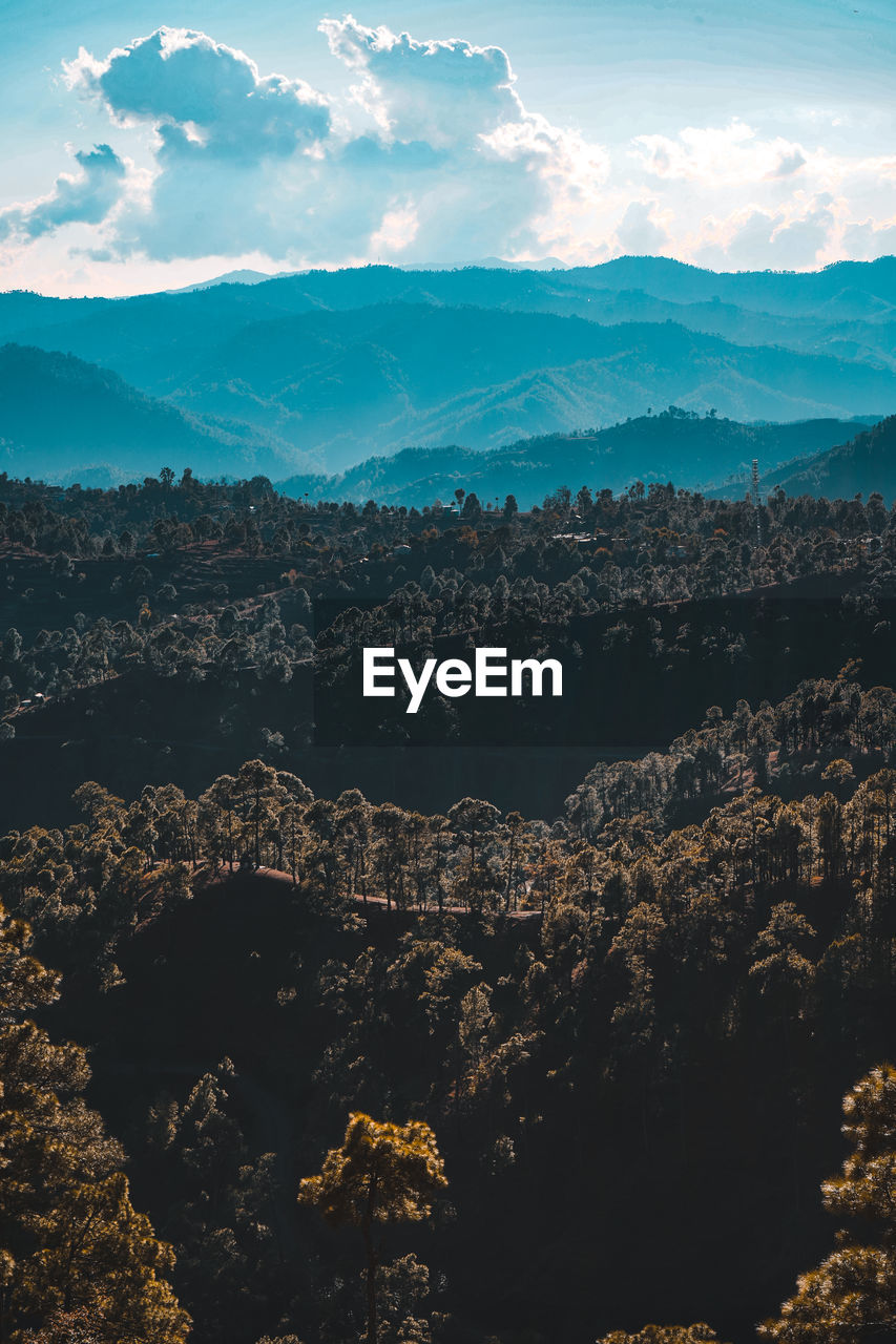 Aerial view of layers of mountains