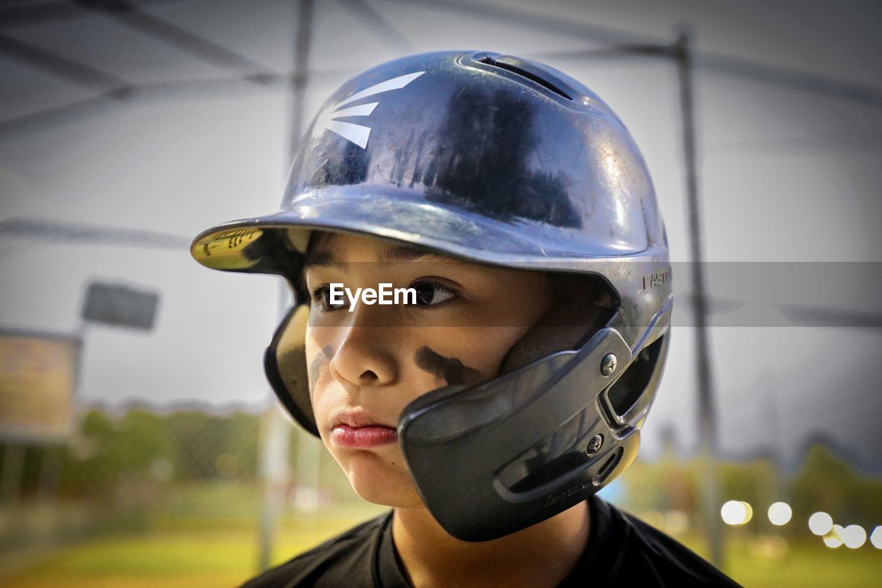 Portrait of boy wearing helmet