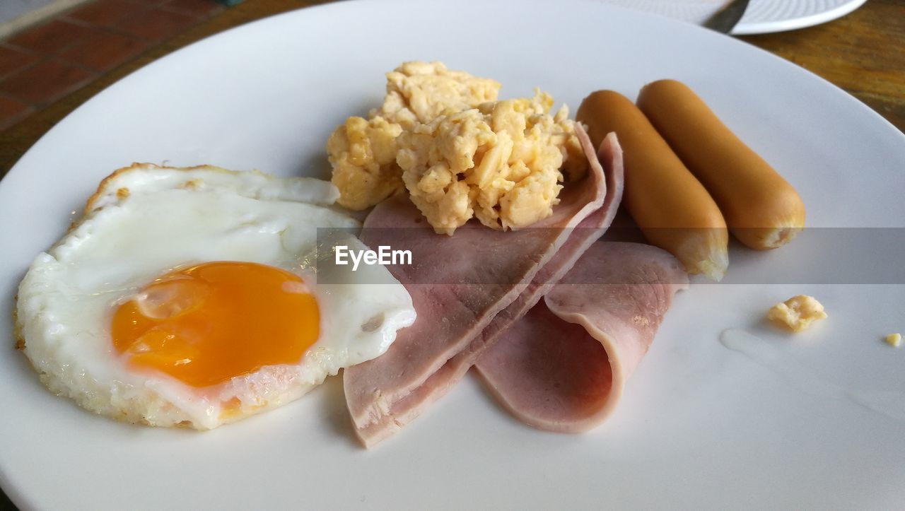 High angle view of breakfast served in plate