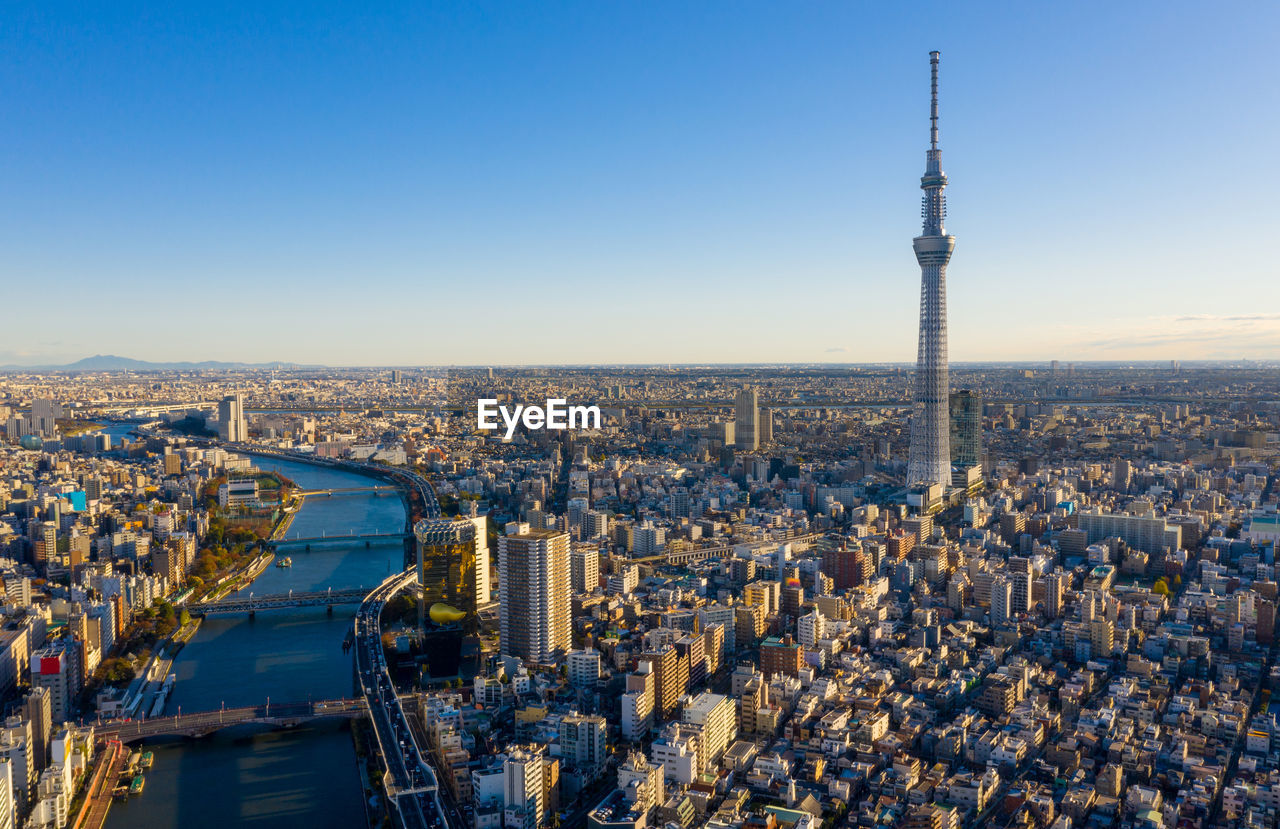Aerial view sunrise of tokyo city skyline,japan