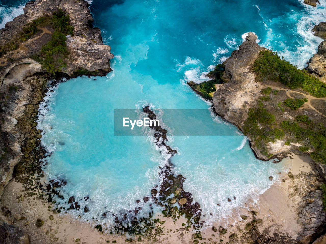 High angle view of rocks on beach