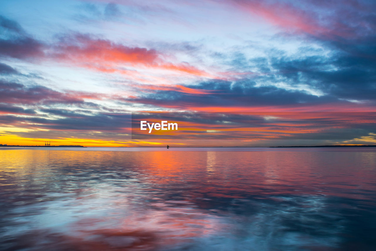 Scenic view of sea against dramatic sky