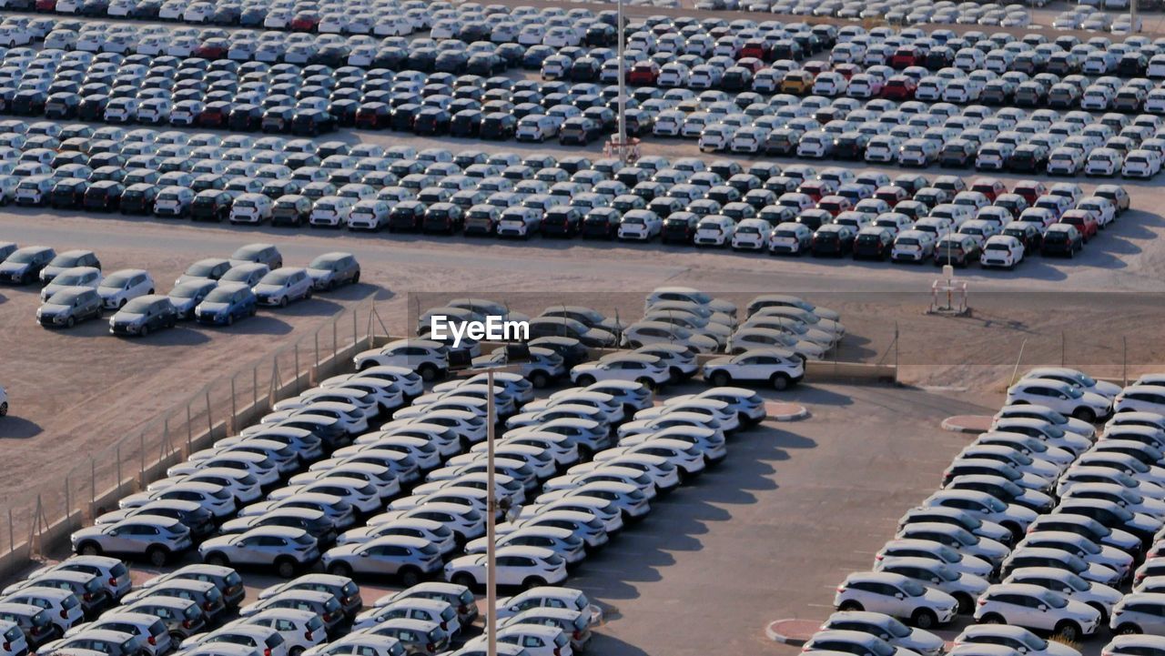 Aerial view of cars parked on parking lot