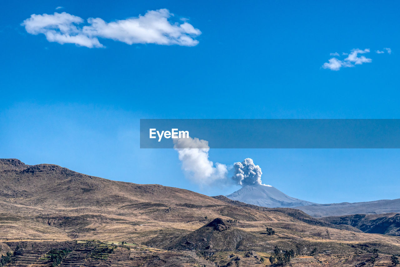 Eruption of the volcano sabancaya in peru on the 10th of june, 2019.