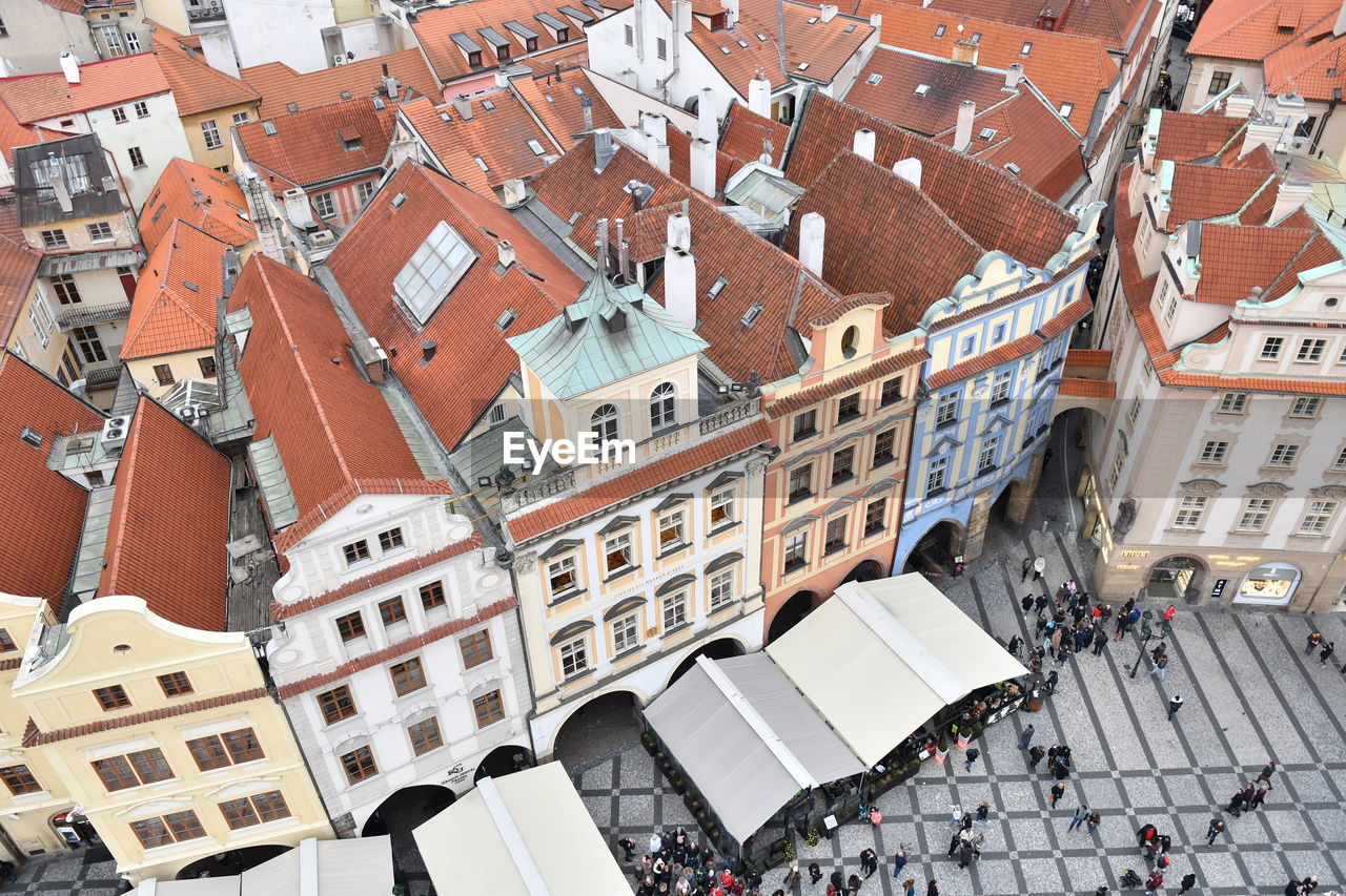 High angle view of street amidst buildings in town