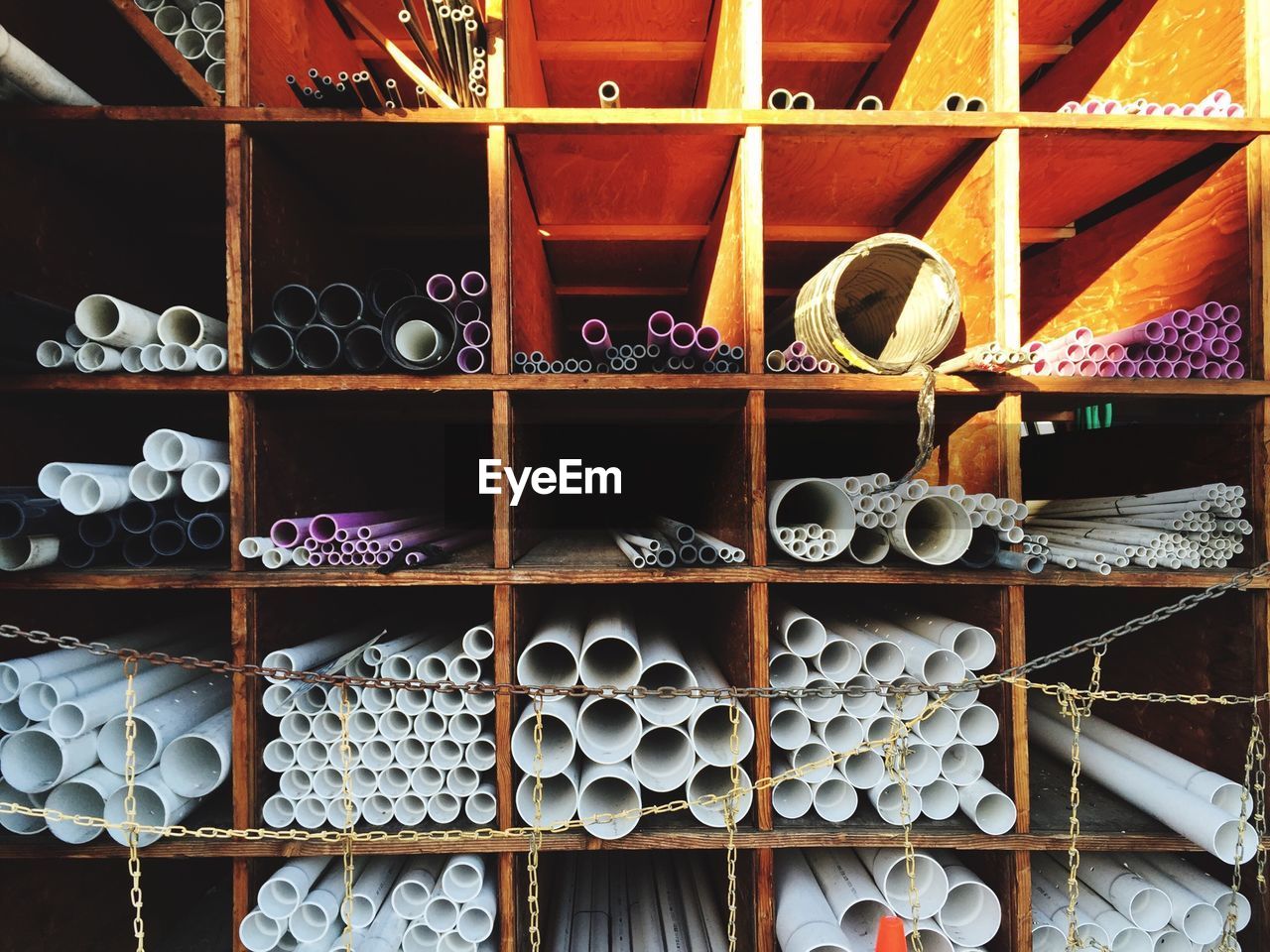 Various pipes in warehouse