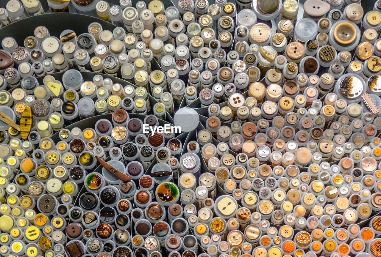 Full frame shot of buttons in shop 