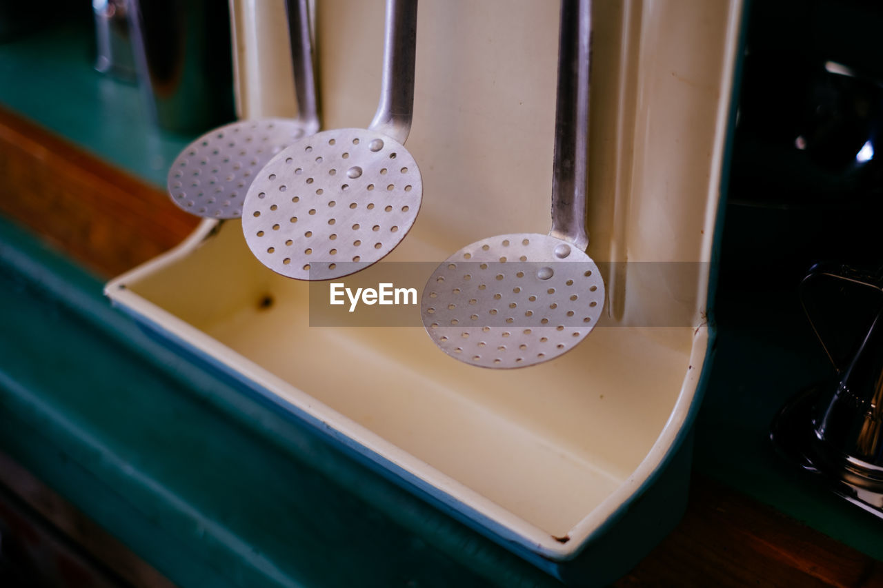 High angle view of kitchen utensils at home