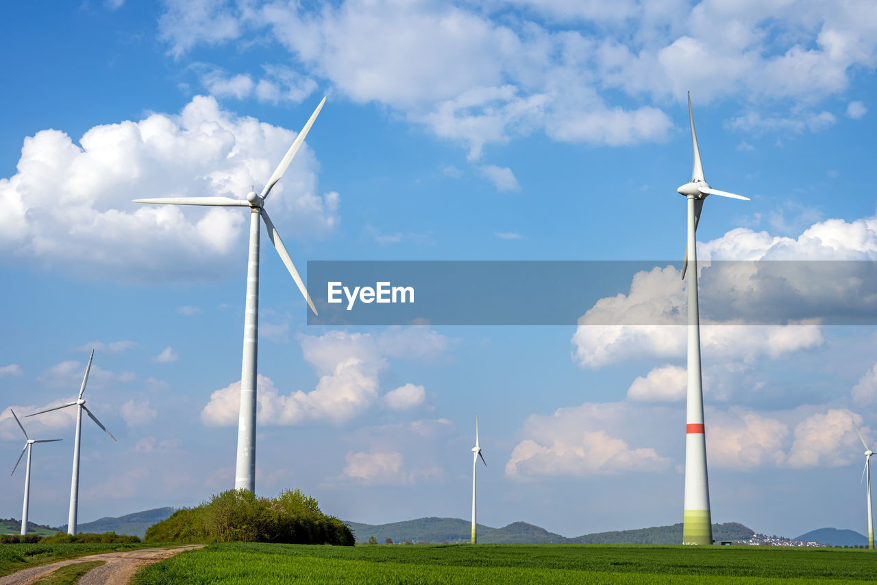 Wind energy turbines in a beautiful rural landscape in germany