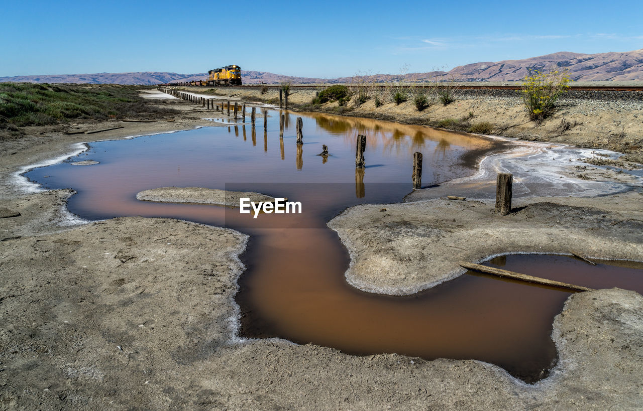 Water collected on field by railroad track