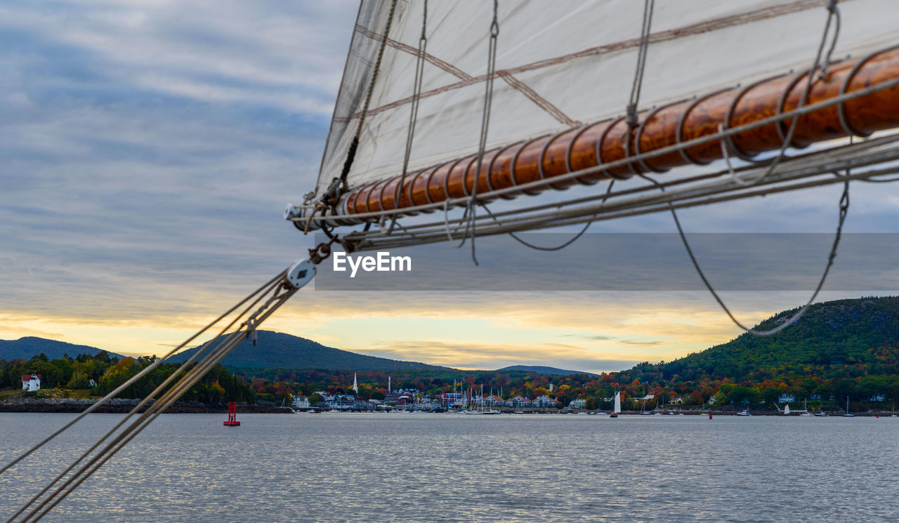 Scenic view of camden maine  against sky during sunset