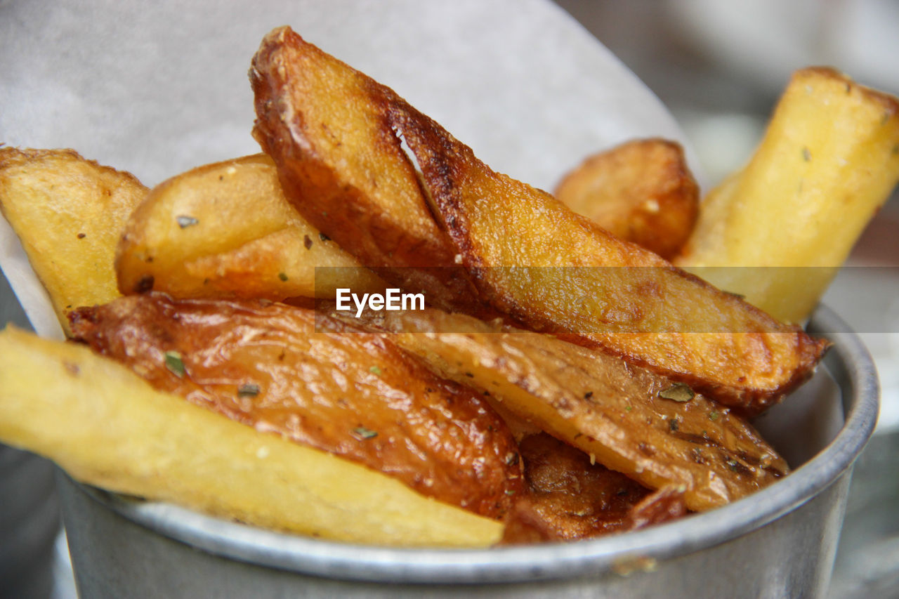 Close-up of french fries in bowl