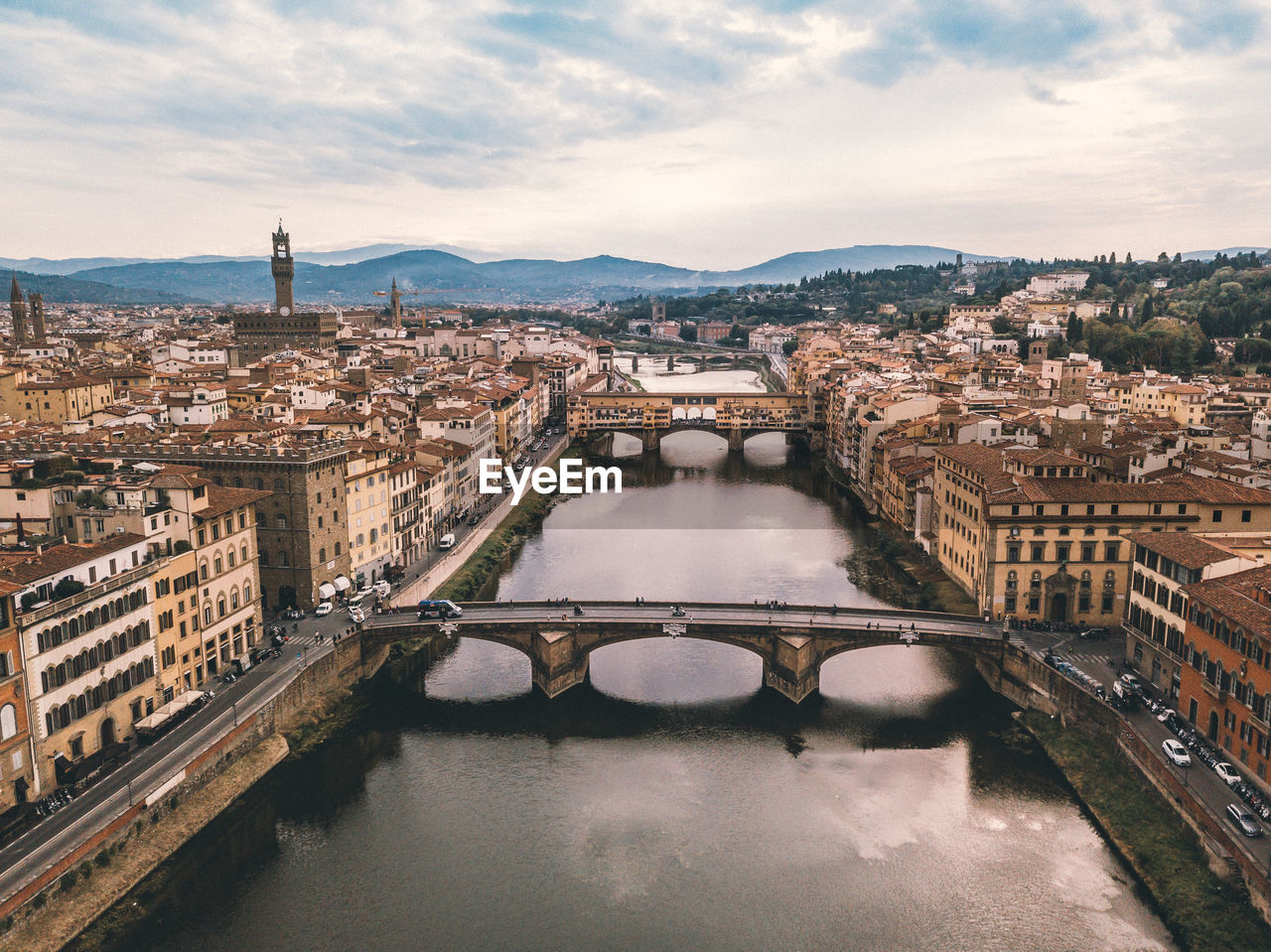 High angle view of bridge over river in city