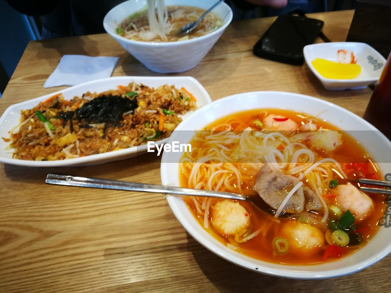 Soup in bowl on table