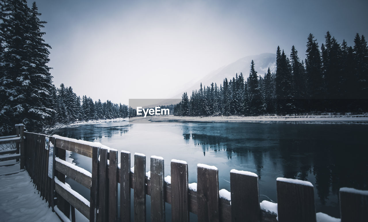 SCENIC VIEW OF LAKE AGAINST SKY DURING WINTER