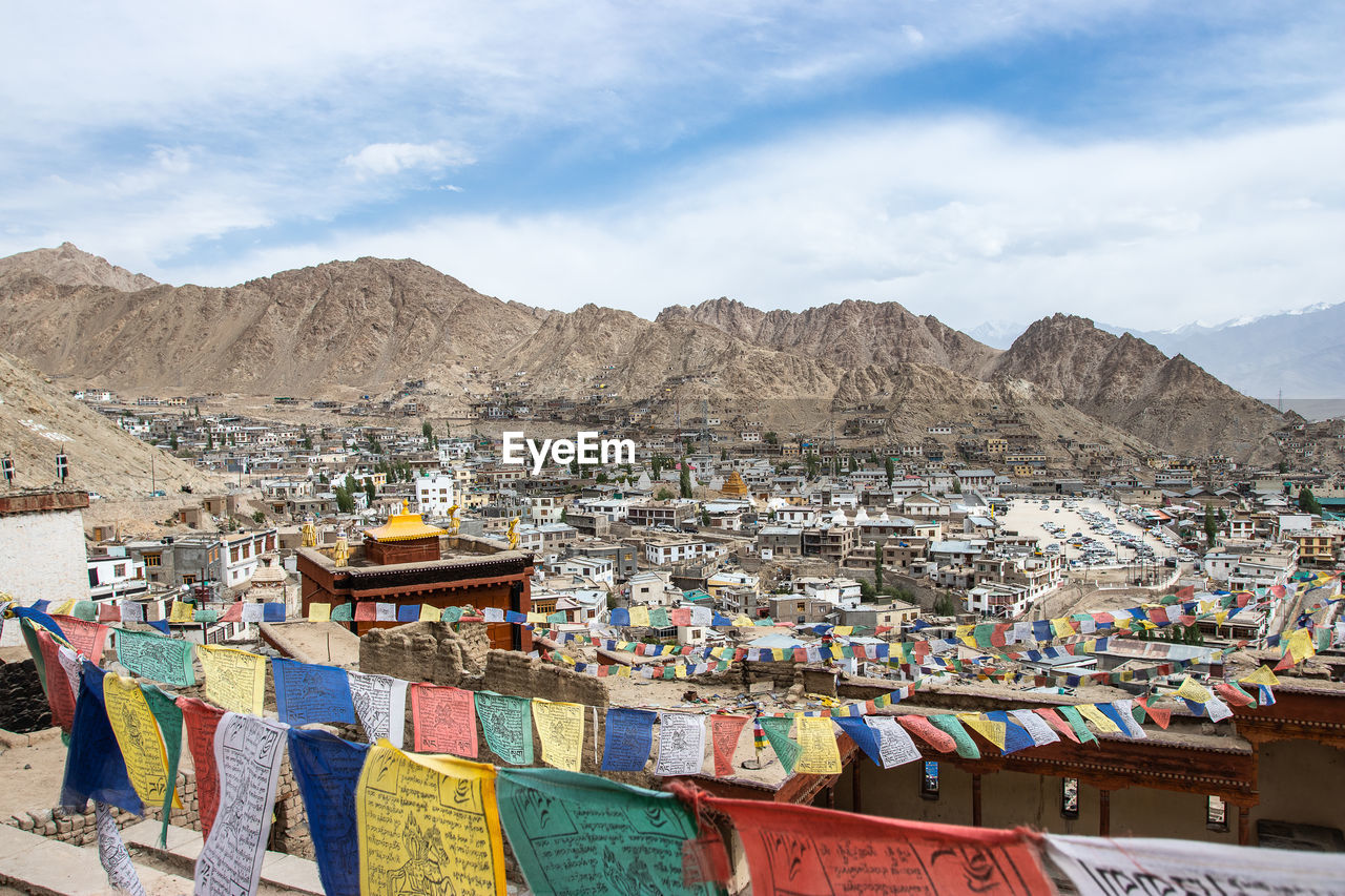 Landscape of leh-ladakh city with blue sky, northern india. 