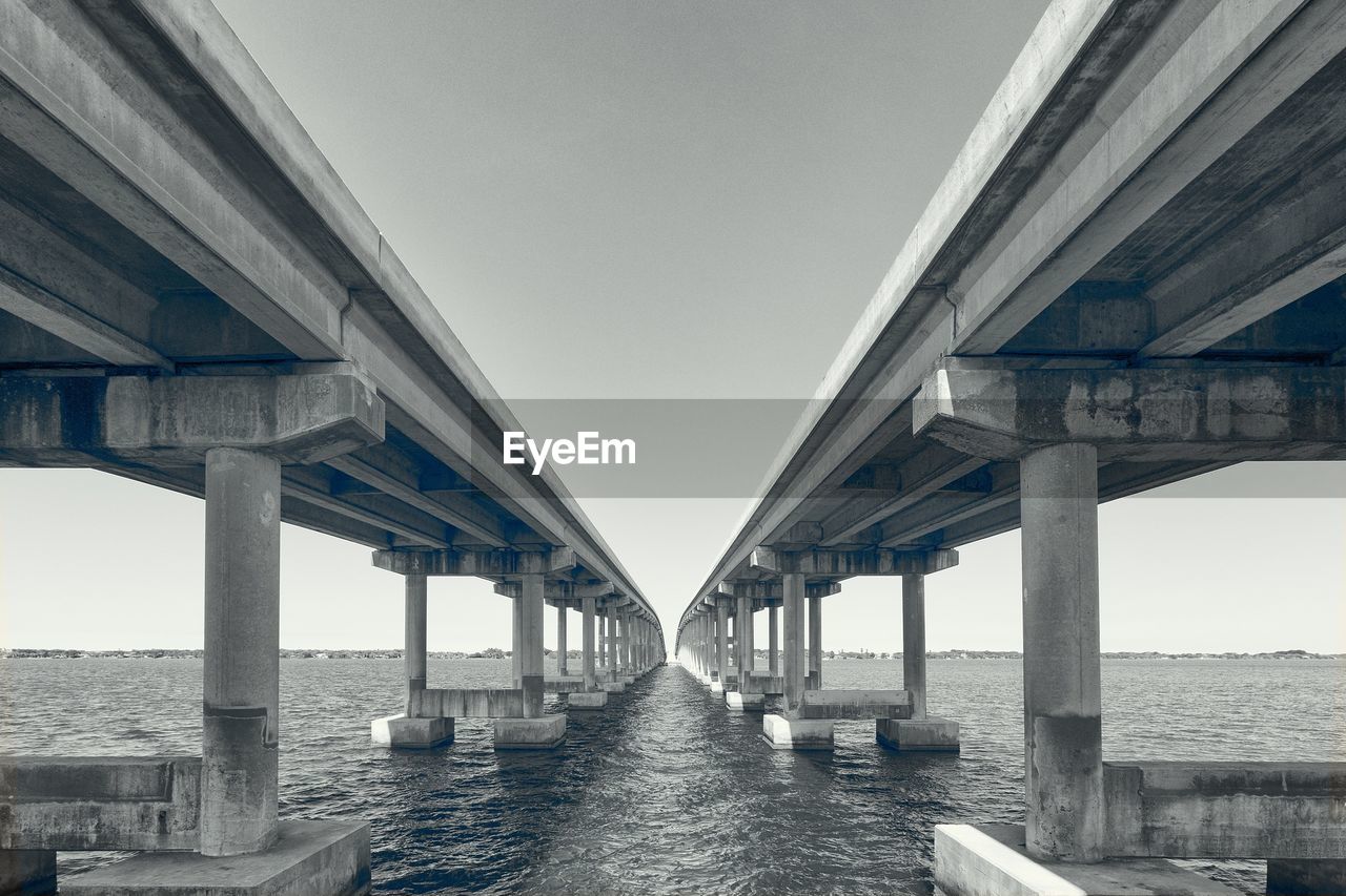 Pineda causeway bridge over river against clear sky