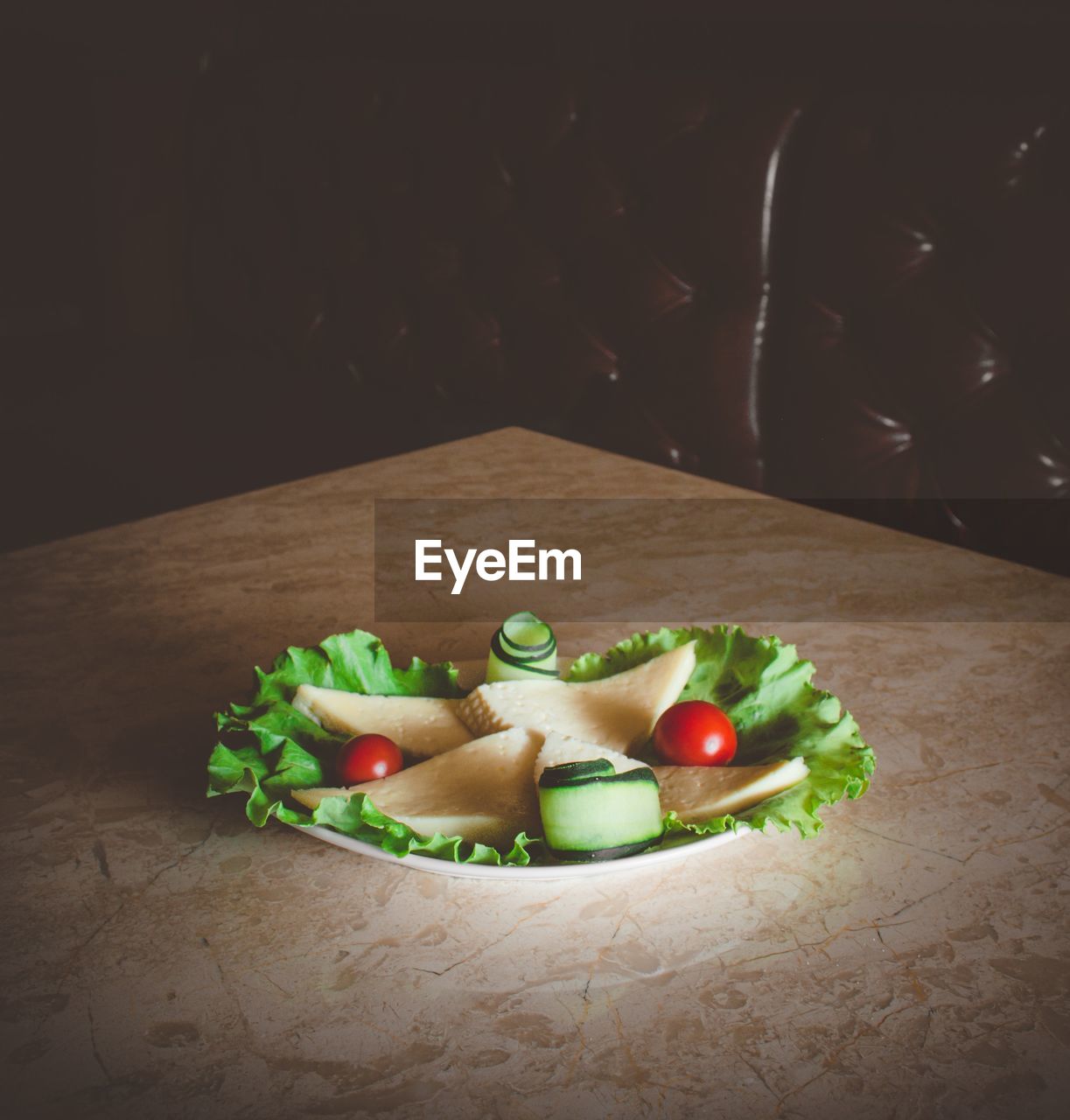 High angle view of food in plate on table