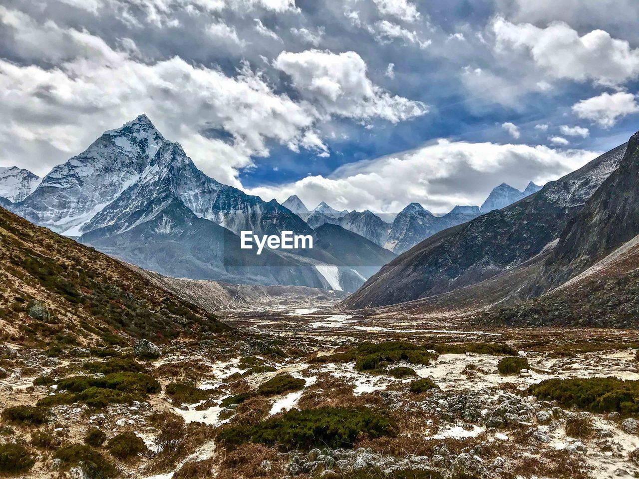 Scenic view of snowcapped mountains against sky