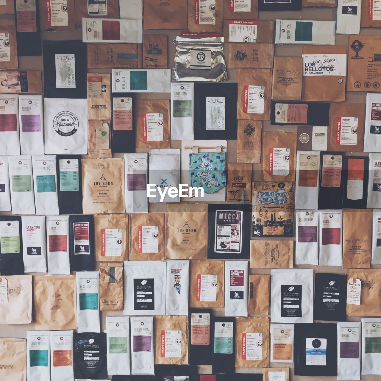 Full frame shot of envelopes on wall