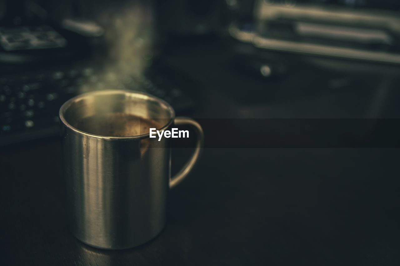 High angle view of drink on table