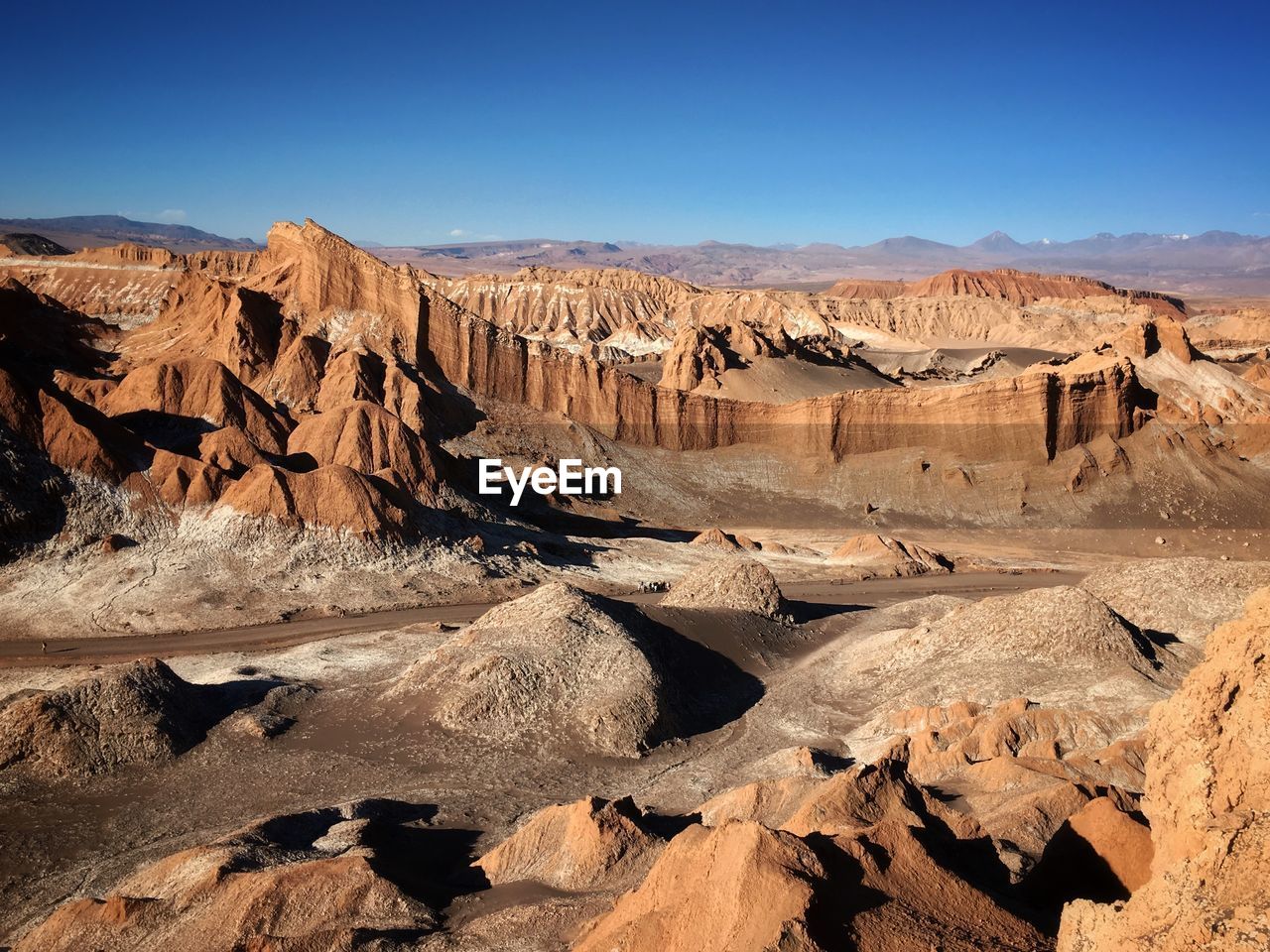 Scenic view of rock formation against clear blue sky