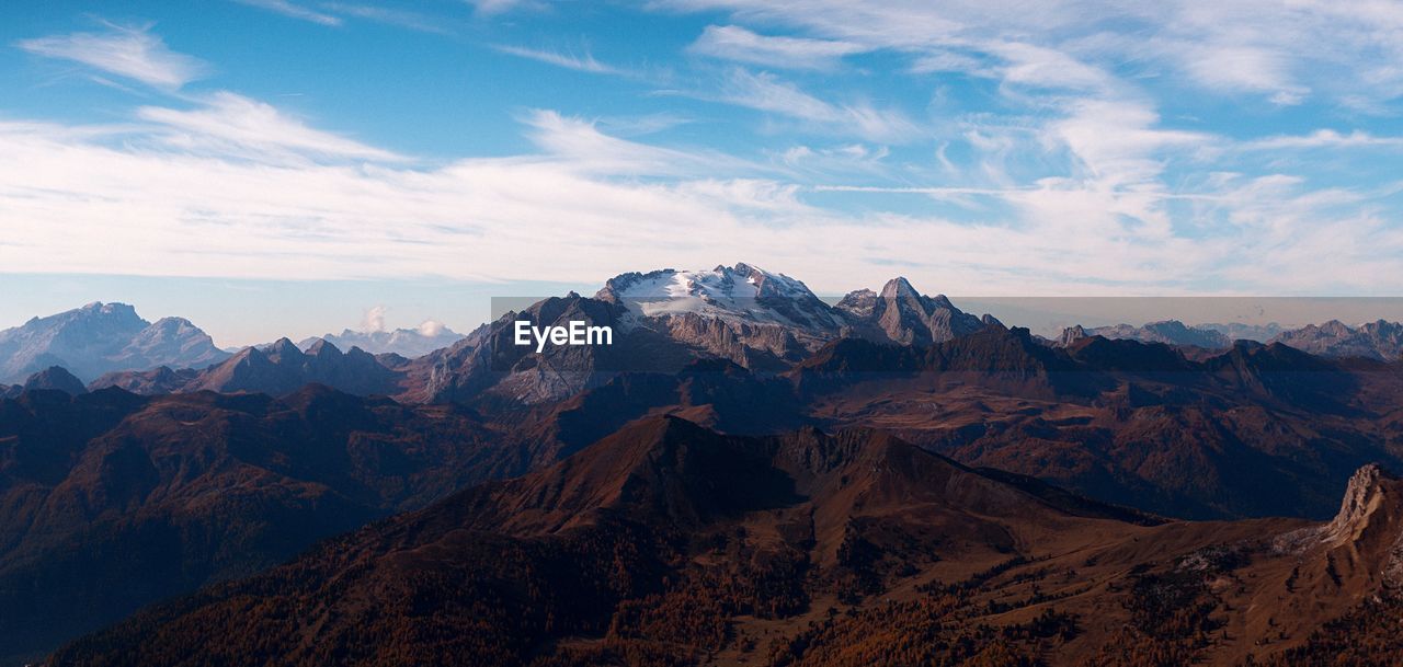 View of mountain range against cloudy sky