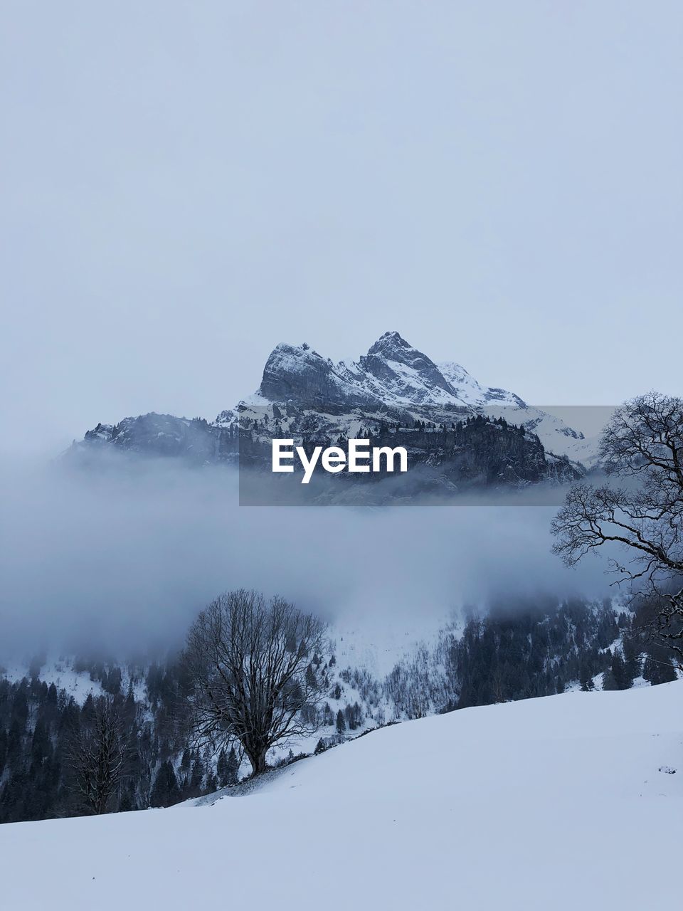 Scenic view of snow covered mountains against sky