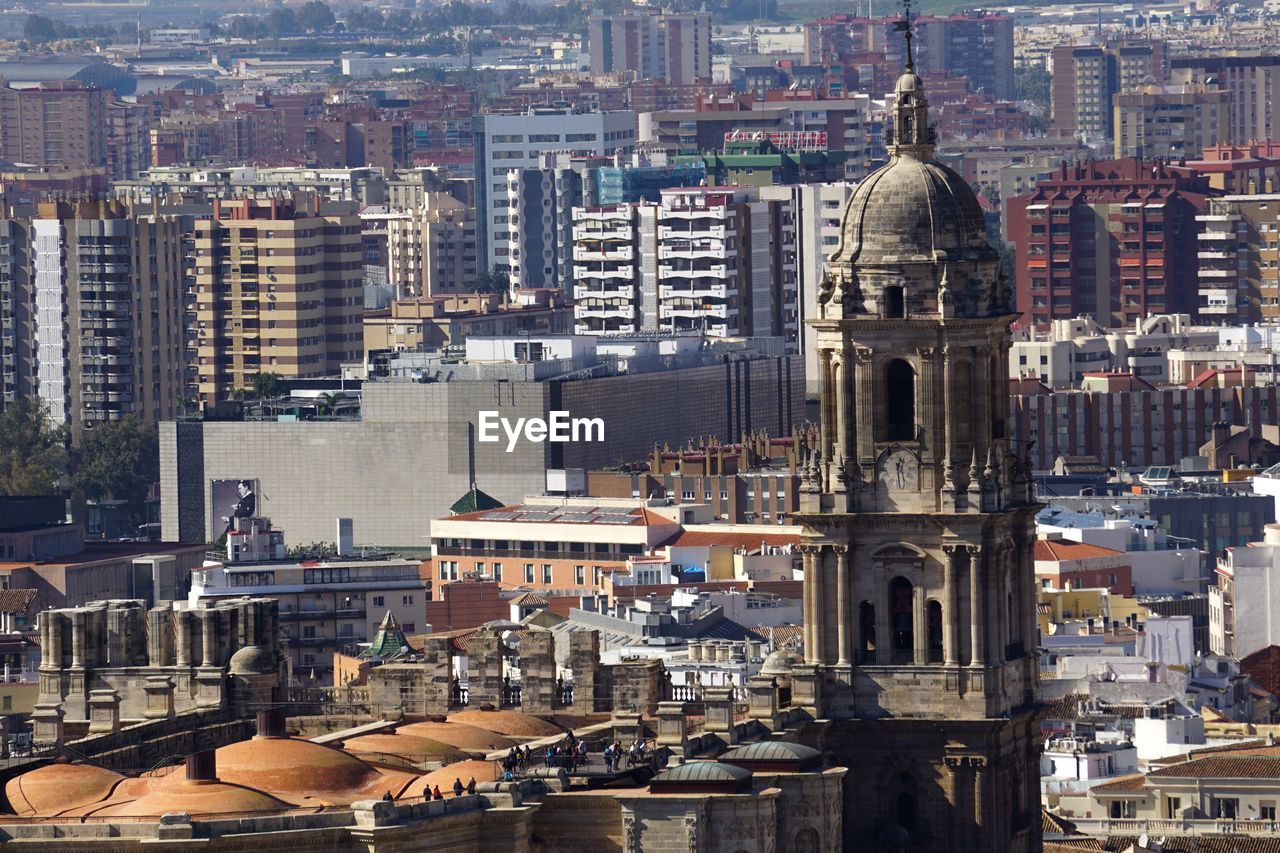 High angle view of buildings in malaga city