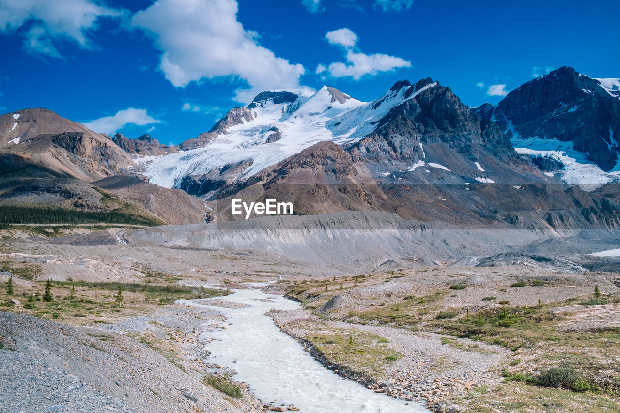 Scenic view of snowcapped mountains against sky