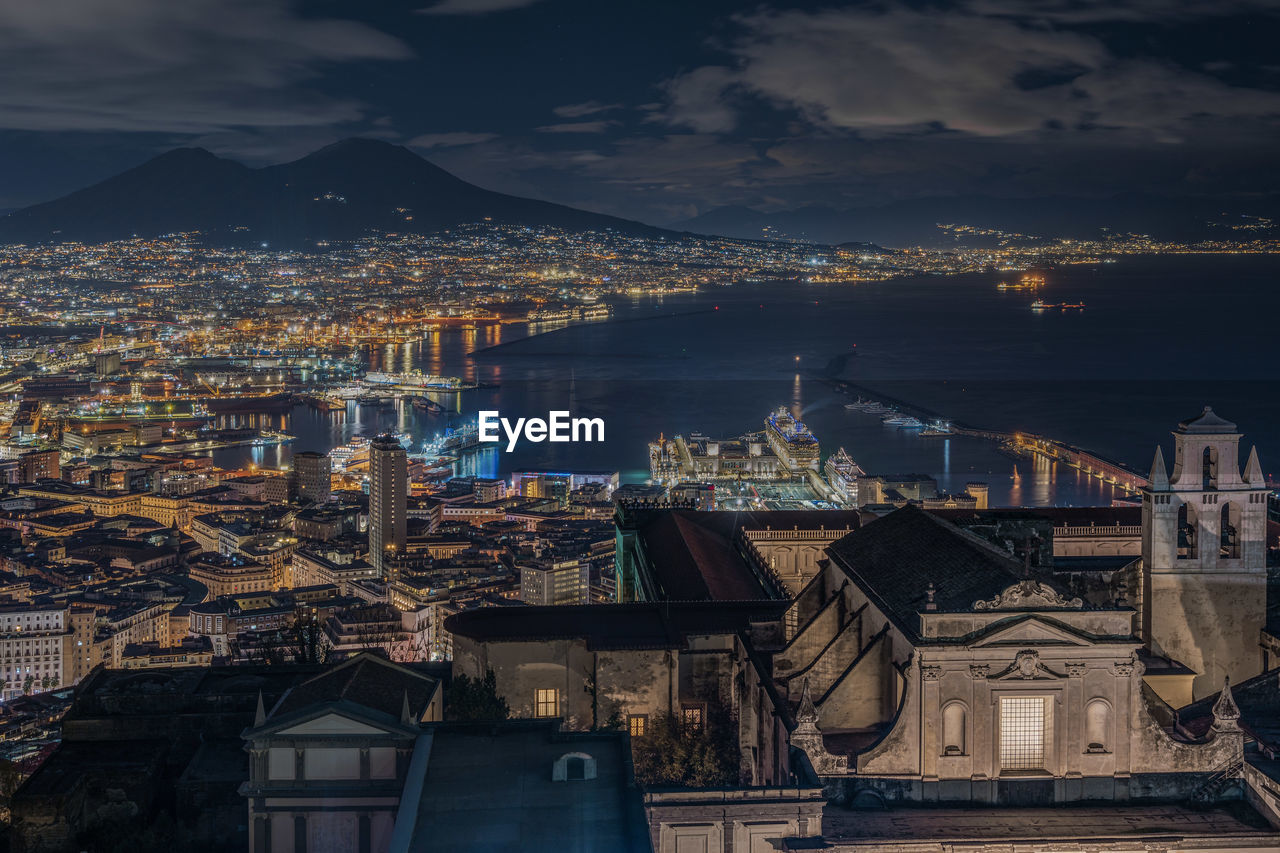 Amazing night cityscape of naples and the gulf viewed form sant'elmo castle, italy