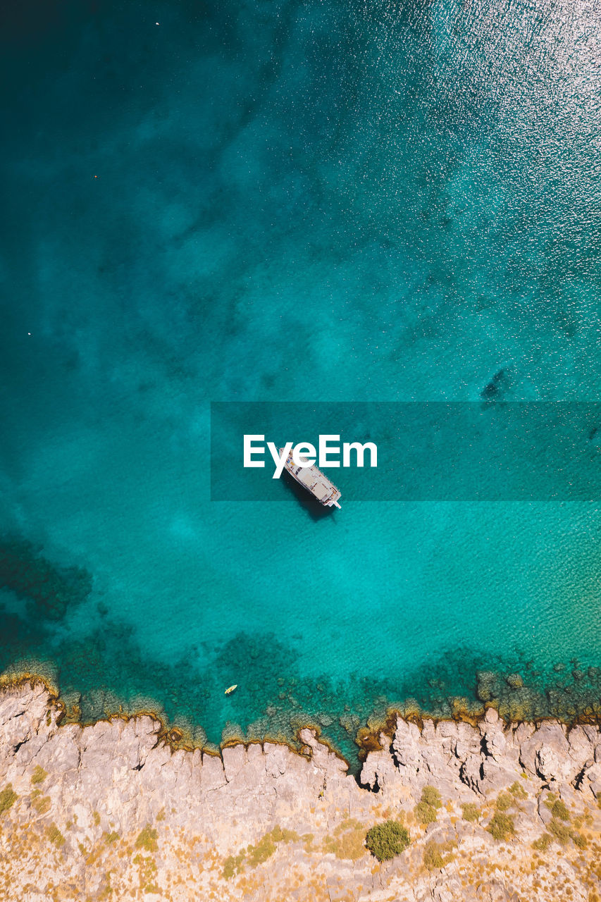 High angle view of sailboat in sea