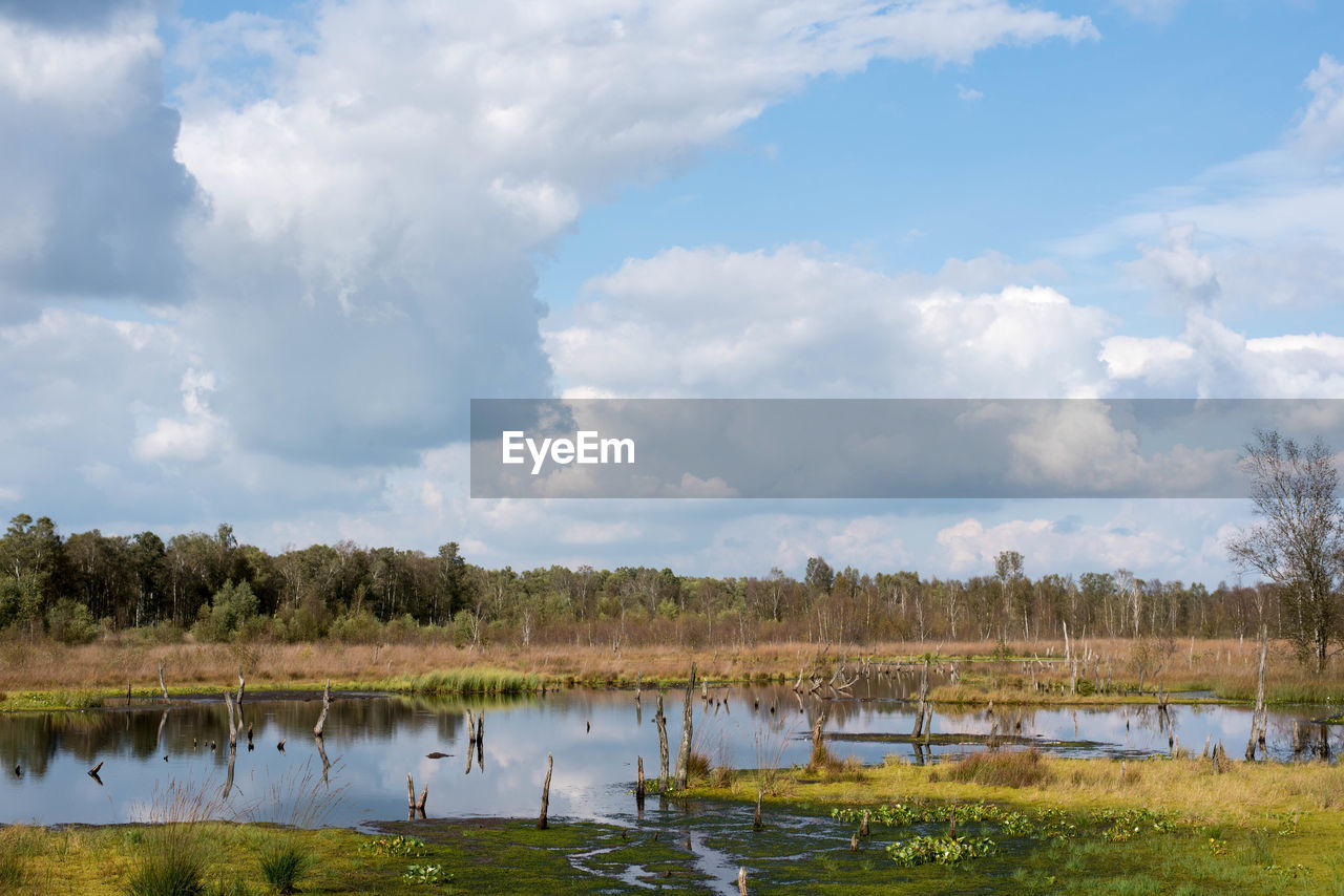 VIEW OF LAKE AGAINST CLOUDY SKY